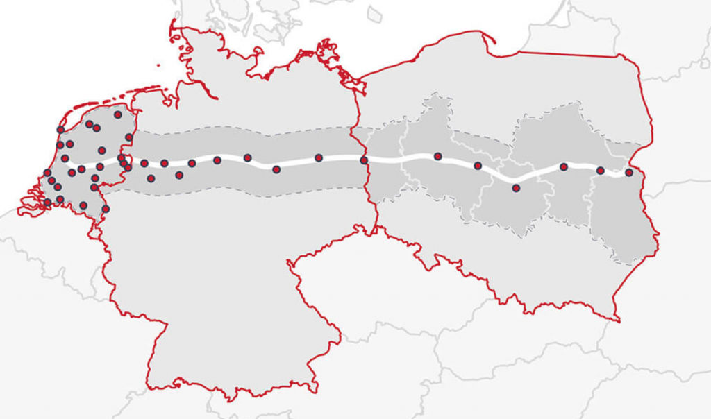 Mapa obszar obslugi beegebus busy z Polski do Niemiec